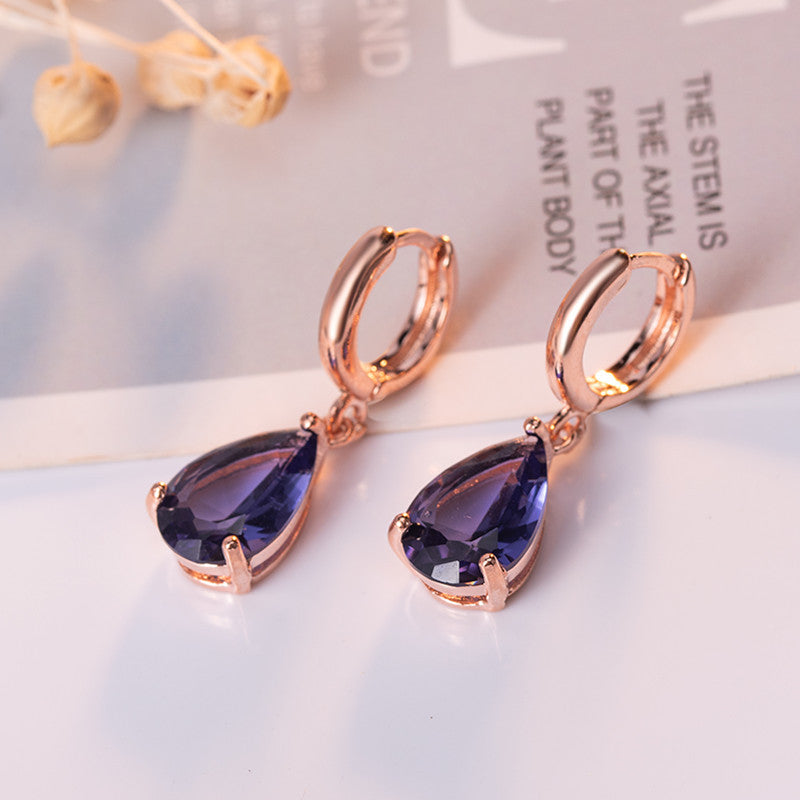 Diamond-encrusted Amethyst Earrings Women's European And American Style