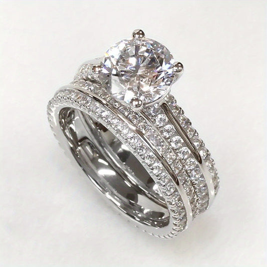 New European And American-style Fashionable Zircon-studded Ring Set For Women