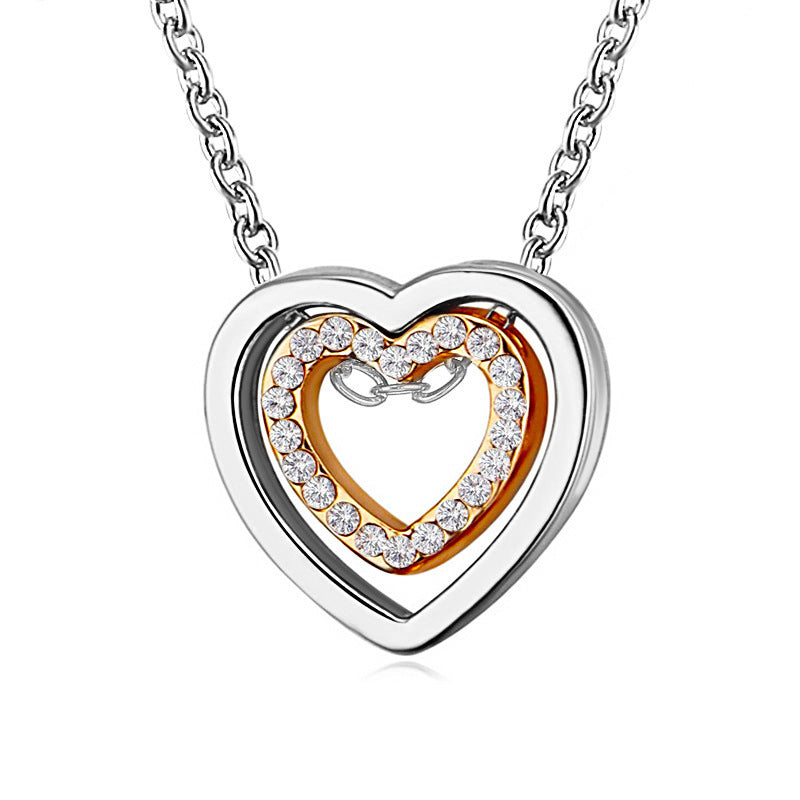 Fashionable Hollow Heart-Shaped Real Diamond Necklace For Women