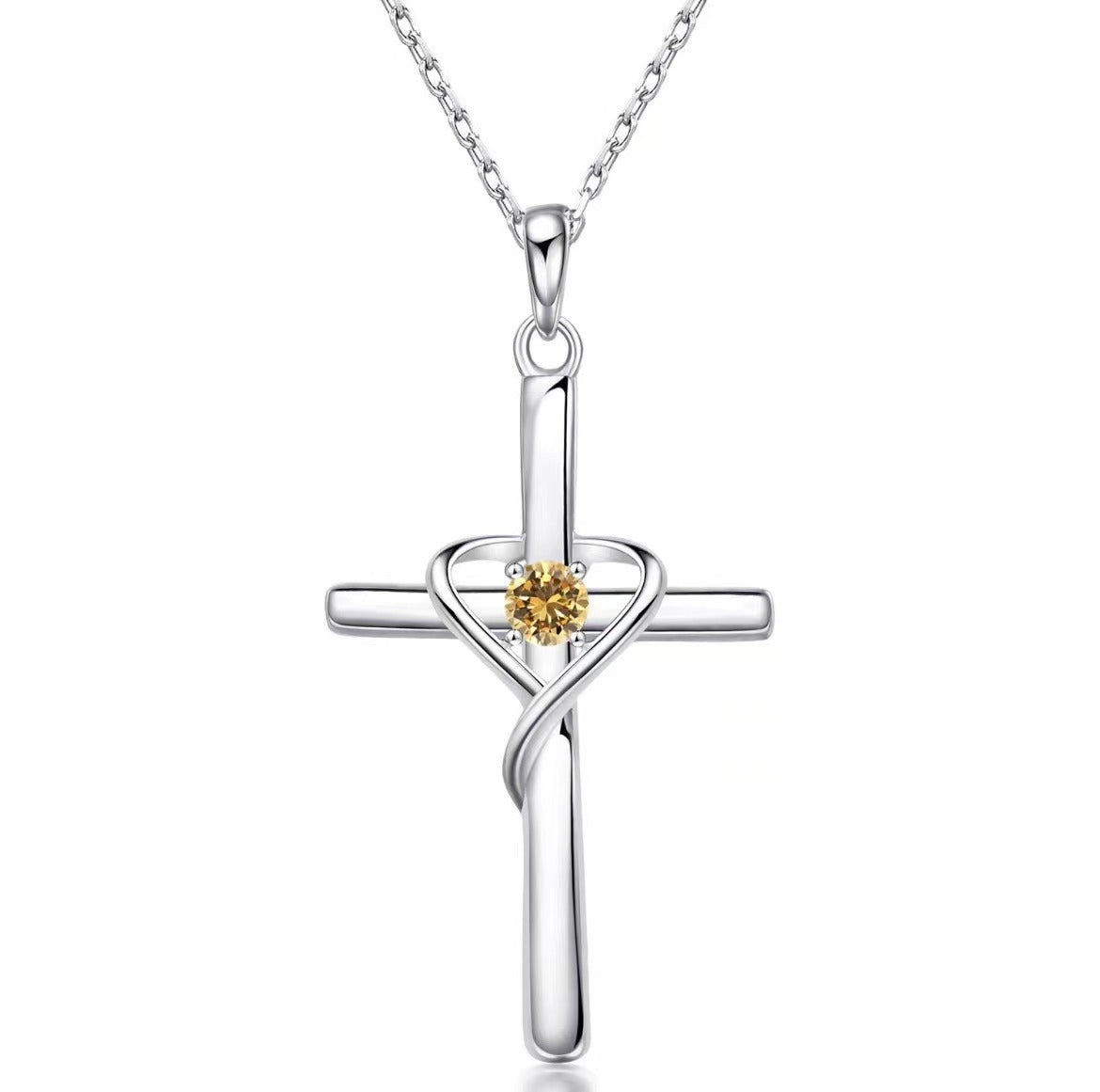 Easter Heart-Shaped Cross Diamond-Encrusted Pendant Necklace For Women
