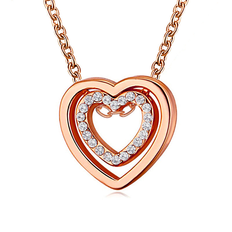 Fashionable Hollow Heart-Shaped Real Diamond Necklace For Women