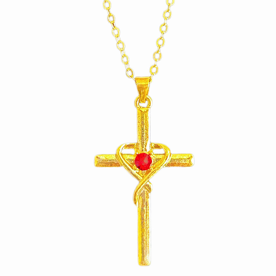 Easter Heart-Shaped Cross Diamond-Encrusted Pendant Necklace For Women