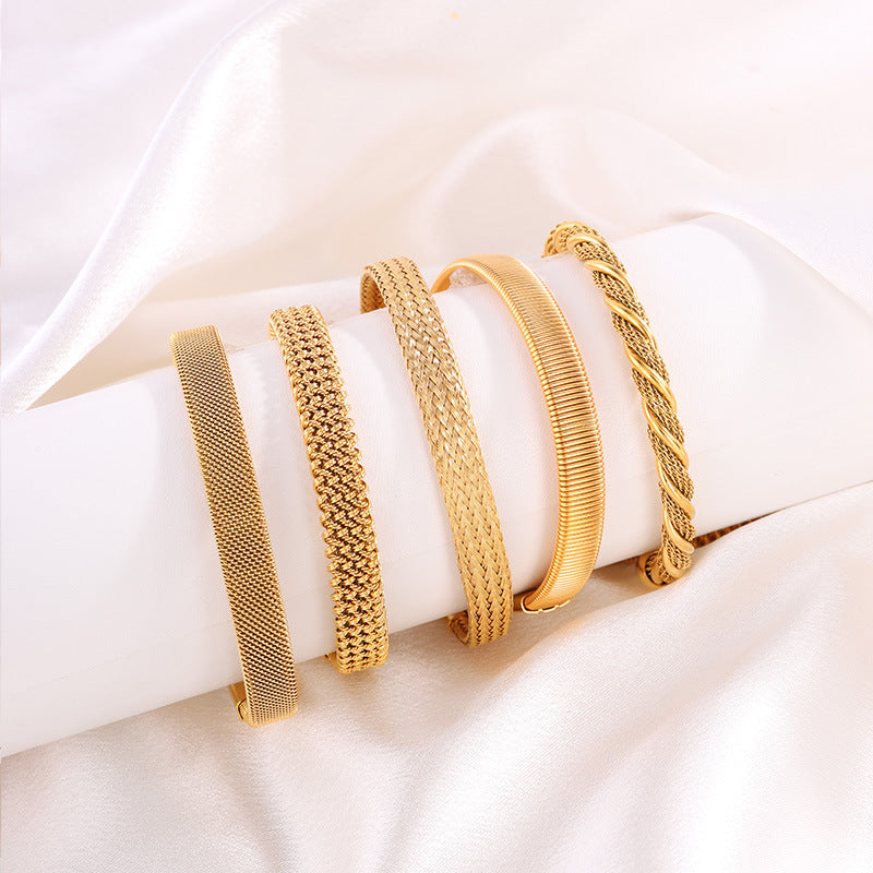 Irregular Knitted Cable-Design Open Womens Fashionable Stainless Steel Bracelet