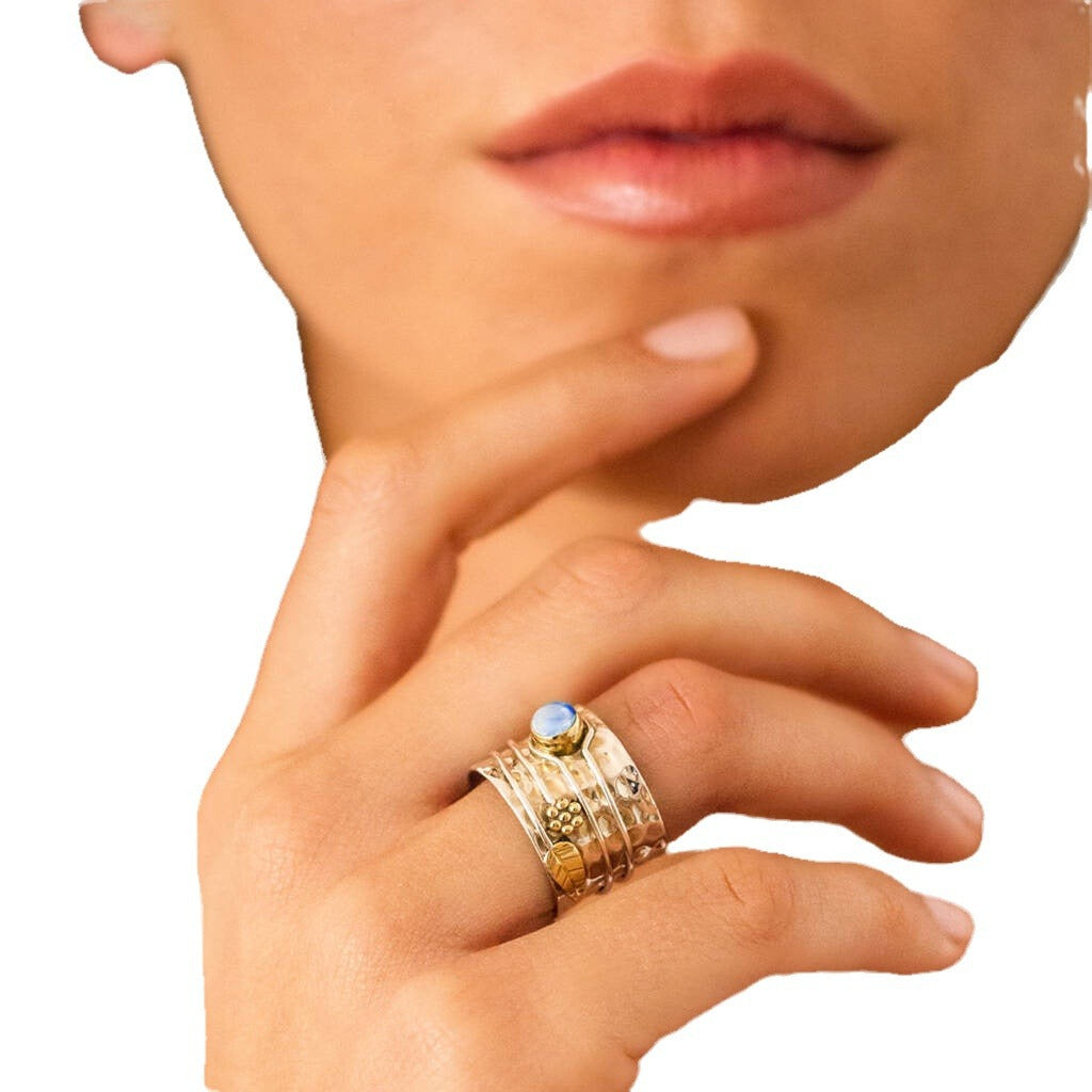 Moonstone Double-Color Plated Ring For Men And Women