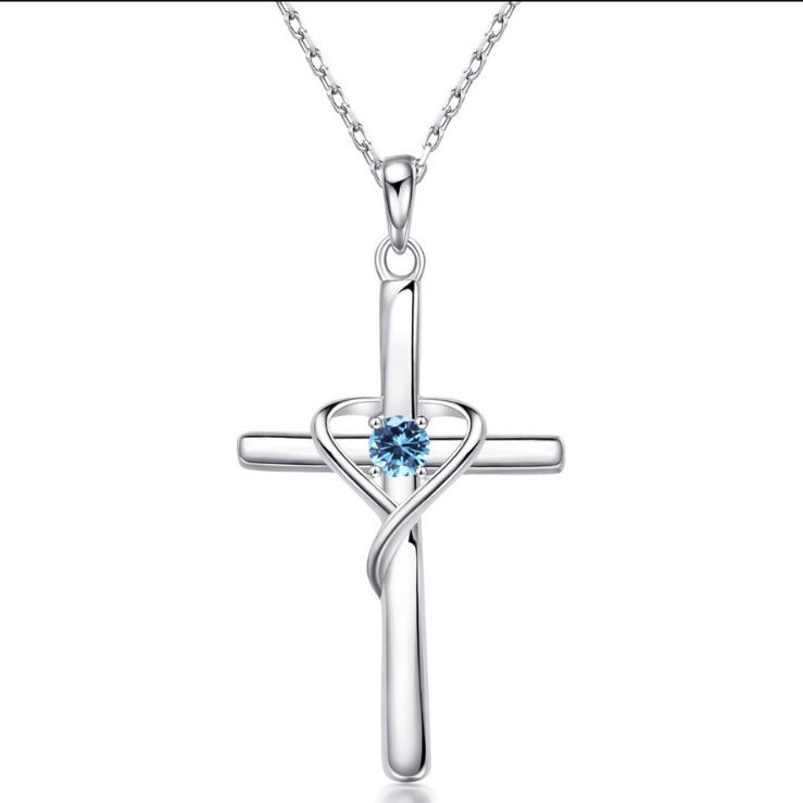 Easter Heart-Shaped Cross Diamond-Encrusted Pendant Necklace For Women
