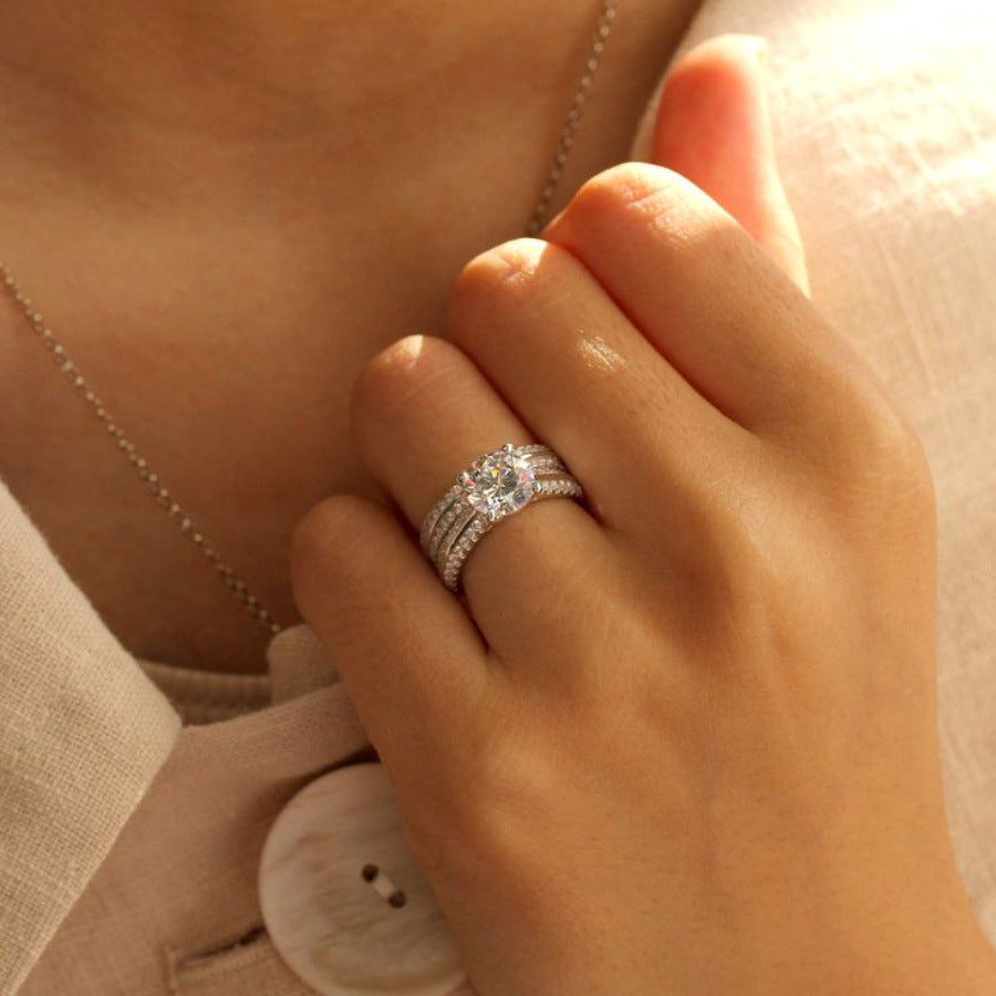 New European And American-style Fashionable Zircon-studded Ring Set For Women