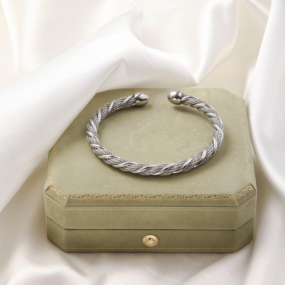 Irregular Knitted Cable-Design Open Womens Fashionable Stainless Steel Bracelet