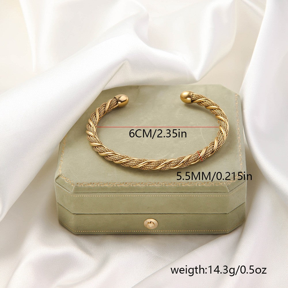 Irregular Knitted Cable-Design Open Womens Fashionable Stainless Steel Bracelet