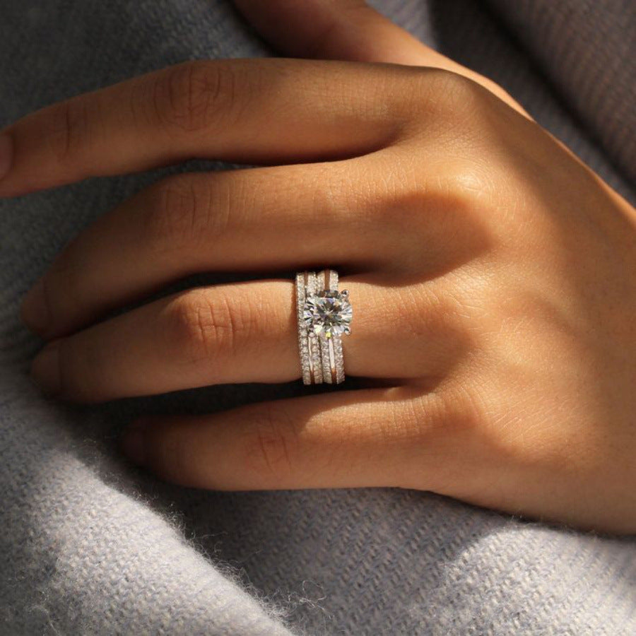 New European And American-style Fashionable Zircon-studded Ring Set For Women