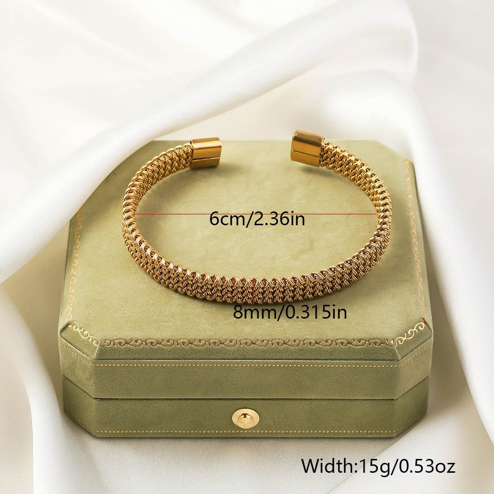 Irregular Knitted Cable-Design Open Womens Fashionable Stainless Steel Bracelet
