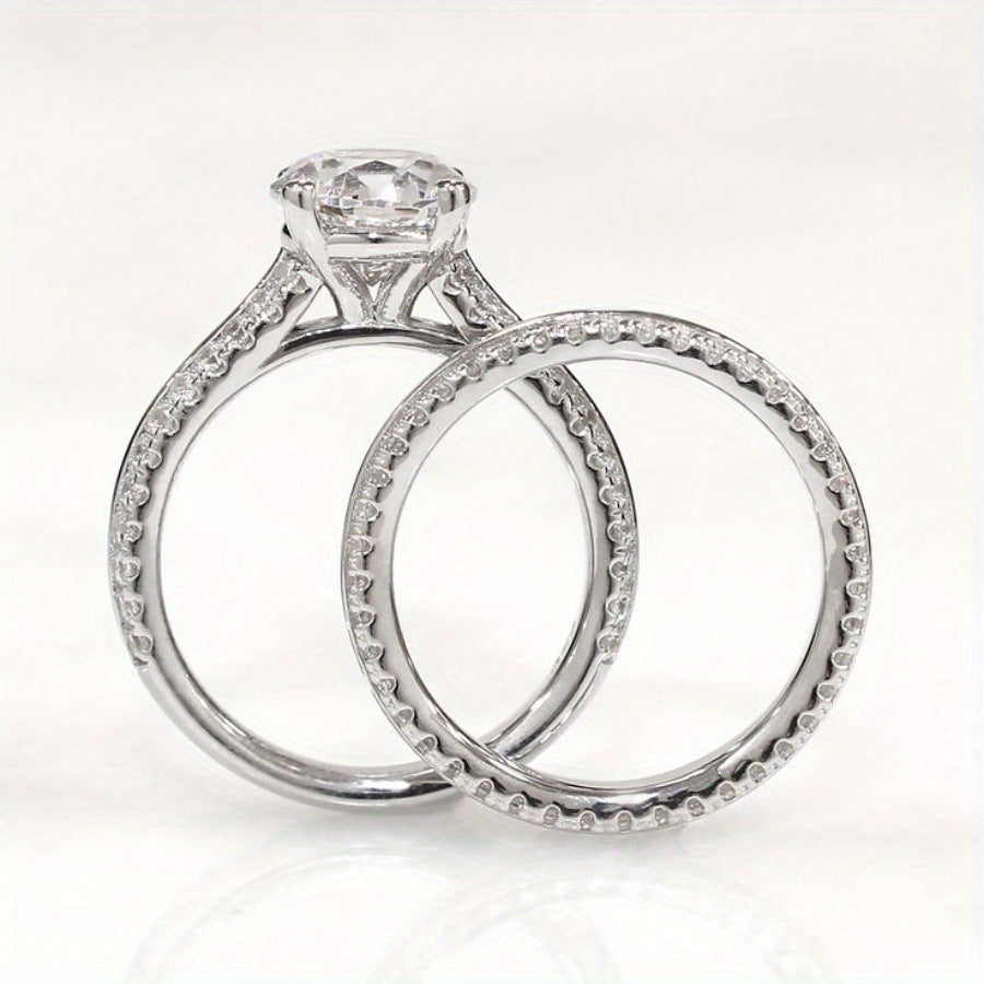 New European And American-style Fashionable Zircon-studded Ring Set For Women