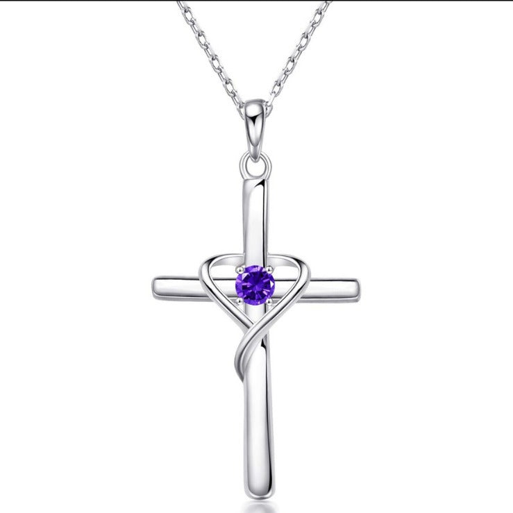 Easter Heart-Shaped Cross Diamond-Encrusted Pendant Necklace For Women