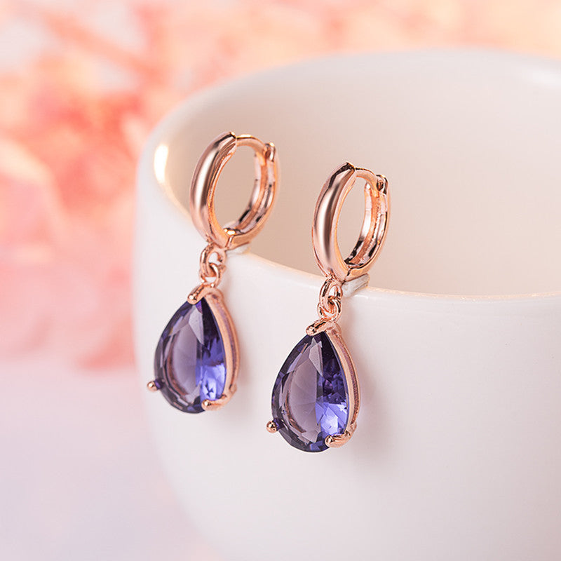 Diamond-encrusted Amethyst Earrings Women's European And American Style