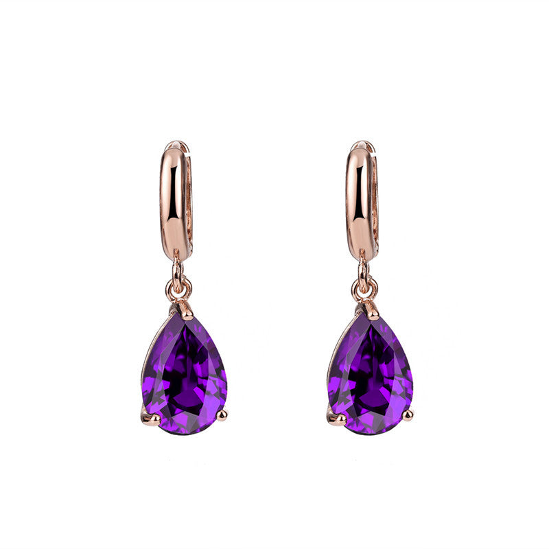Diamond-encrusted Amethyst Earrings Women's European And American Style
