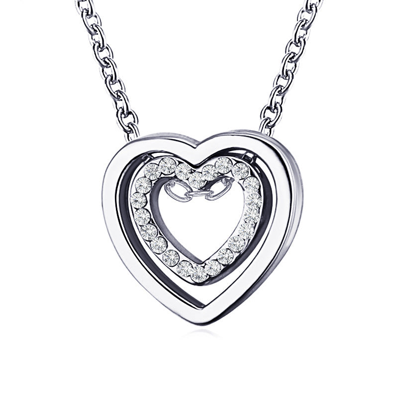 Fashionable Hollow Heart-Shaped Real Diamond Necklace For Women