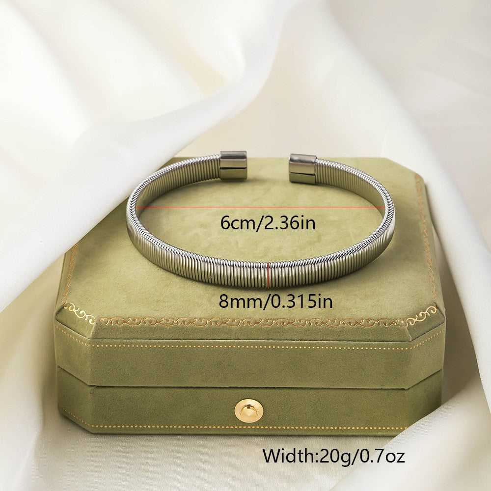 Irregular Knitted Cable-Design Open Womens Fashionable Stainless Steel Bracelet