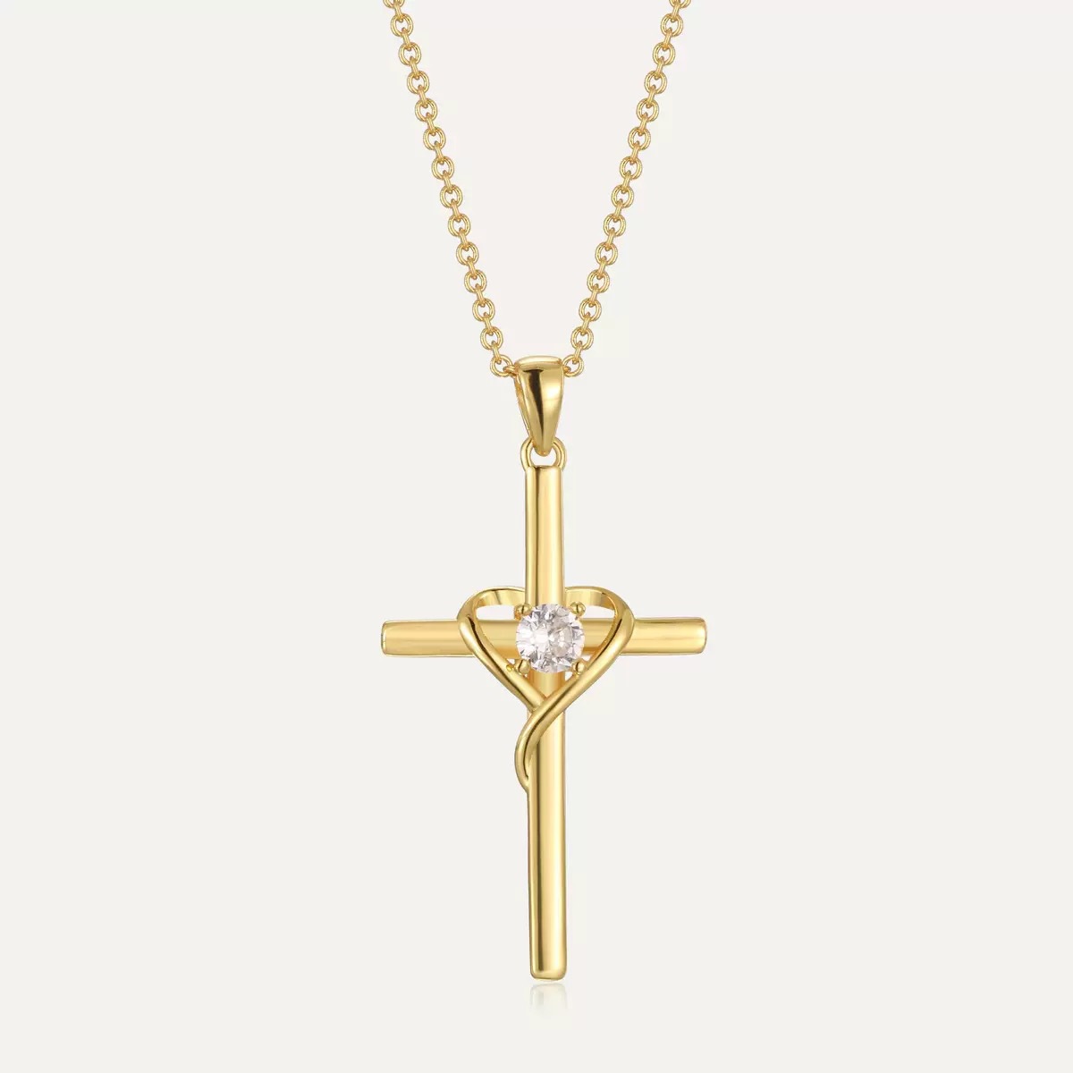 Easter Heart-Shaped Cross Diamond-Encrusted Pendant Necklace For Women