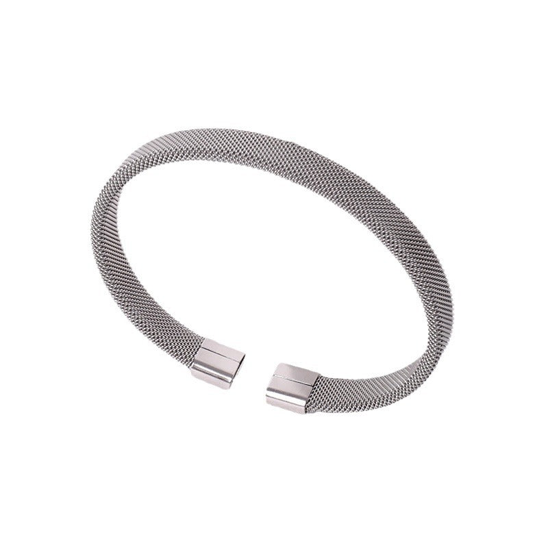 Irregular Knitted Cable-Design Open Womens Fashionable Stainless Steel Bracelet