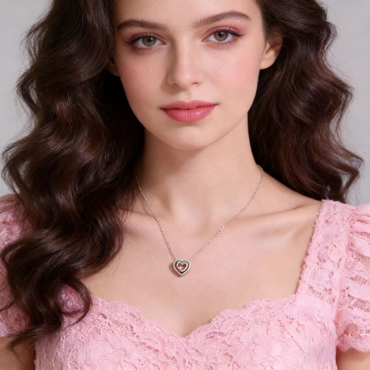 Fashionable Hollow Heart-Shaped Real Diamond Necklace For Women