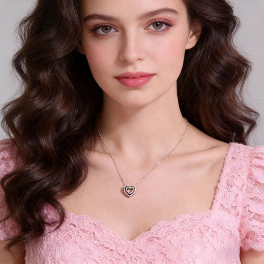 Fashionable Hollow Heart-Shaped Real Diamond Necklace For Women